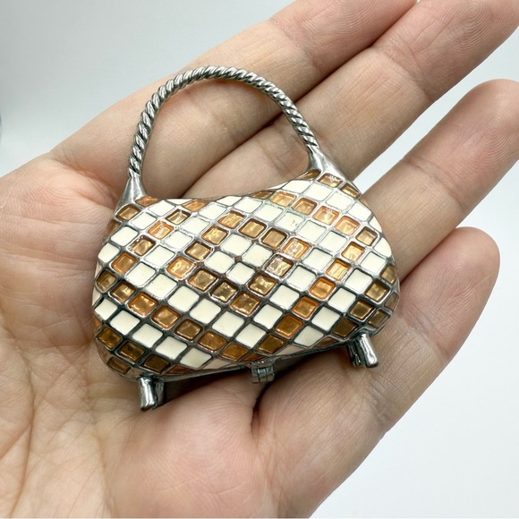 Vintage Enamel Diamond Jewelry Purse Handbag Charm Bag Pendant - Picture 3 of 9